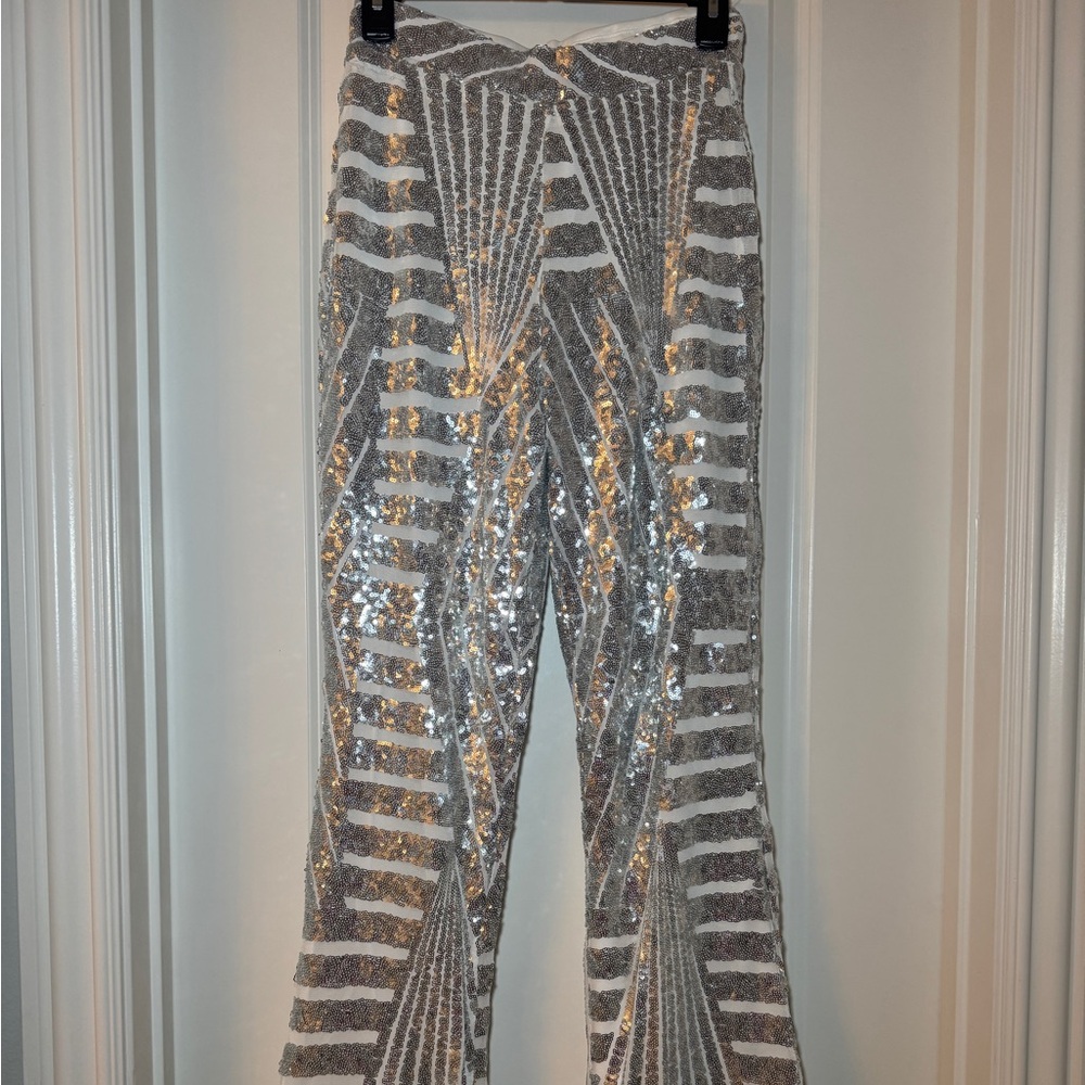 Sequin and white bell bottom pants. Brand new!